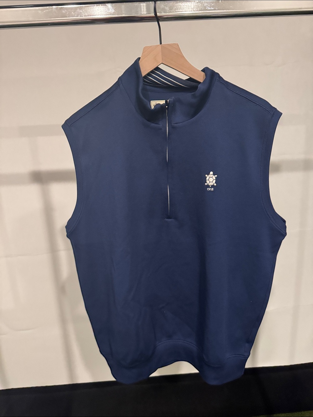 Donald Ross Navy Sleeveless Quarter-Zip Pullover with Belmont CC turtle logo